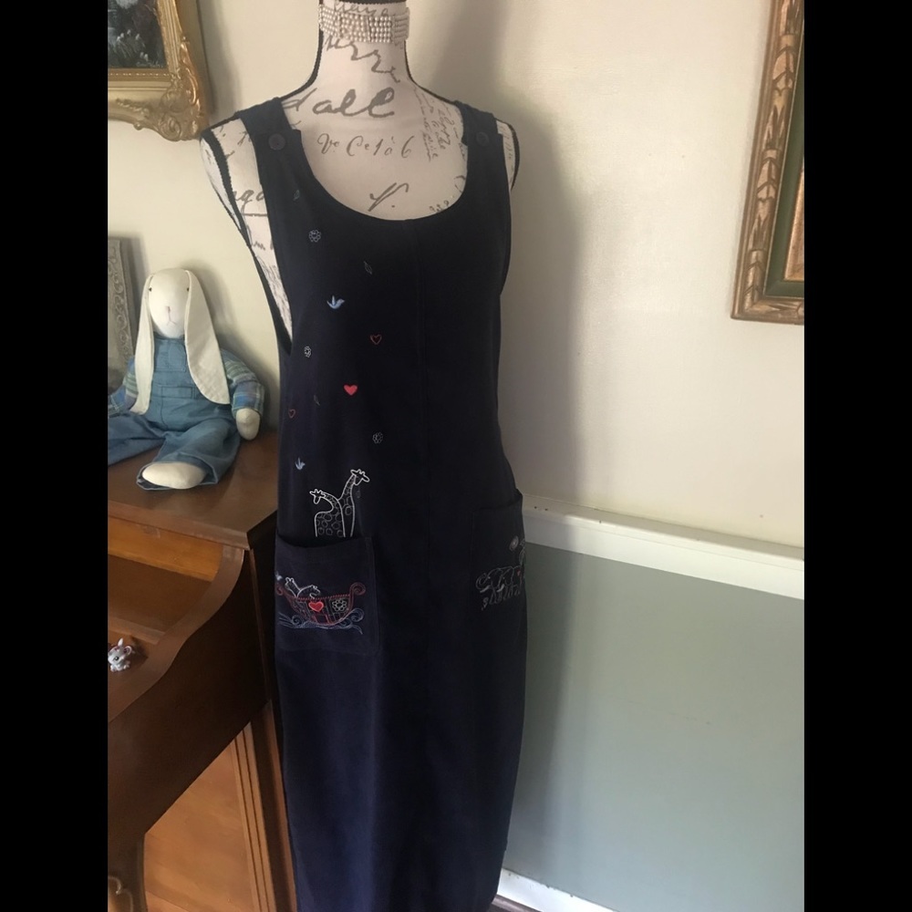 Christopher & Banks Navy Blue Embroidered Tank Jumper Dress